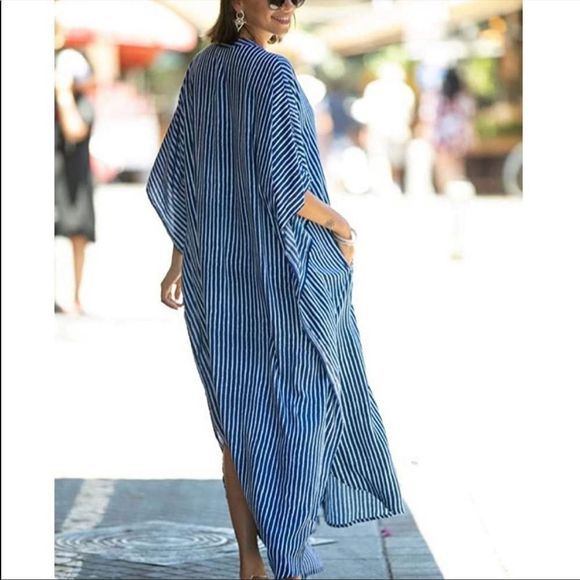 Striped Kaftan In Blue - Picture 2 of 5